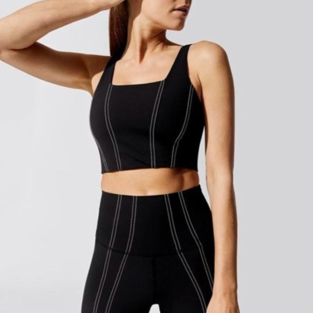 Carbon 38 Square Neck Bra Top Black W/White Stitching Black&White Size XL NWT